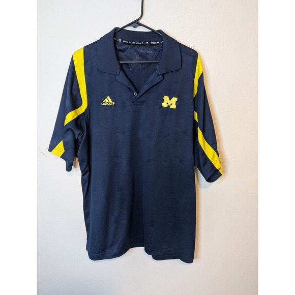 adidas Other - Adidas Michigan Wolverines Polo Shirt Men Navy Yellow ClimaCool Short Sleeve M
